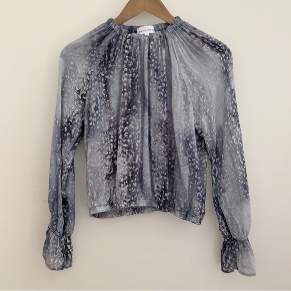 Bella Dahl Shirred High Neck Top XS Tie Dye Snow Fall - Picture 9 of 9